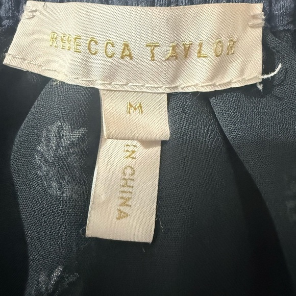 Rebecca Taylor Alessandra Embroidered Ruffle Navy Top Size M - Picture 2 of 11